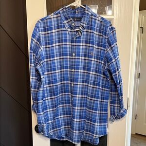 RALPH LAUREN Blue Plaid 100% Cotton Button-Down Collar Shirt Size Medium